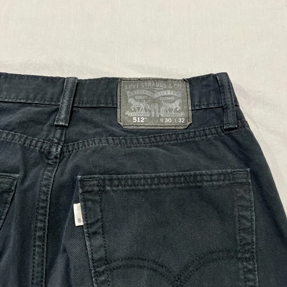 Levis 512 Mens Black Wash Slim Fit Premium Jeans White Tab Punk Grunge 30x33